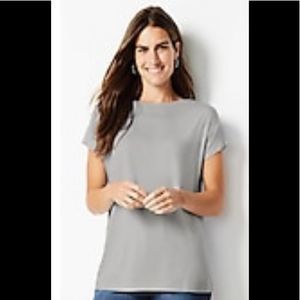 J.Jill Luxe Supima Short-Sleeve Tee - Light Gray - Petite Small